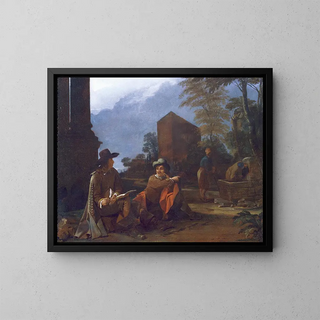 Artists resting near a fountain - Michael Sweerts — framed artwork on a wall