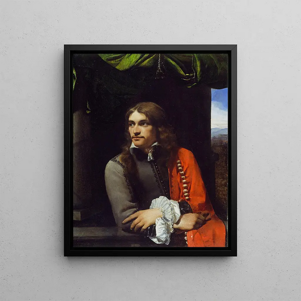 Portrait of a Man, probably Jean Deutz in a red coat - Michael Sweerts — framed artwork on a wall