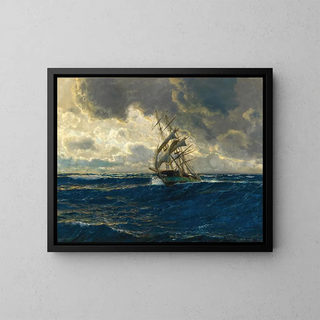 A three-mast at sea - Michael Zeno Diemer — framed artwork on a wall