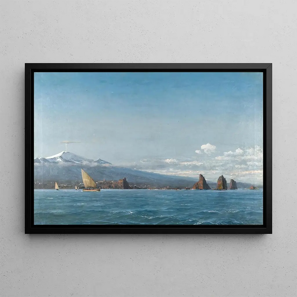 Sailing boats in front of Mount Etna - Michael Zeno Diemer — framed artwork on a wall