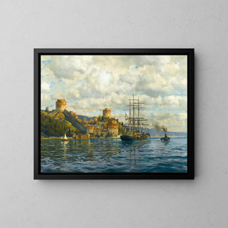 View of the Bosphorus with Rumelihisari - Michael Zeno Diemer — framed artwork on a wall