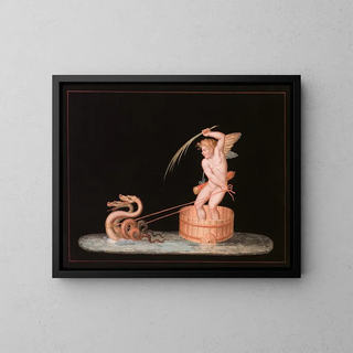 Cupid pulled by two sea serpents - Michelangelo Maestri — framed artwork on a wall