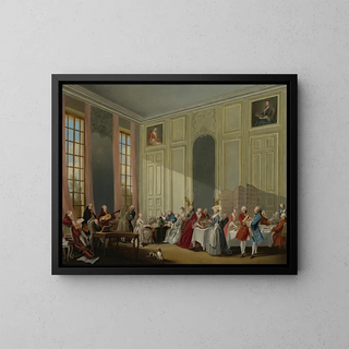Mozart giving a concert in the salon of the Quatre Glaces at the Tuileries Palace in the courtyard of the Prince of Conti - Michel-Barthélemy Ollivier — framed artwork on a wall