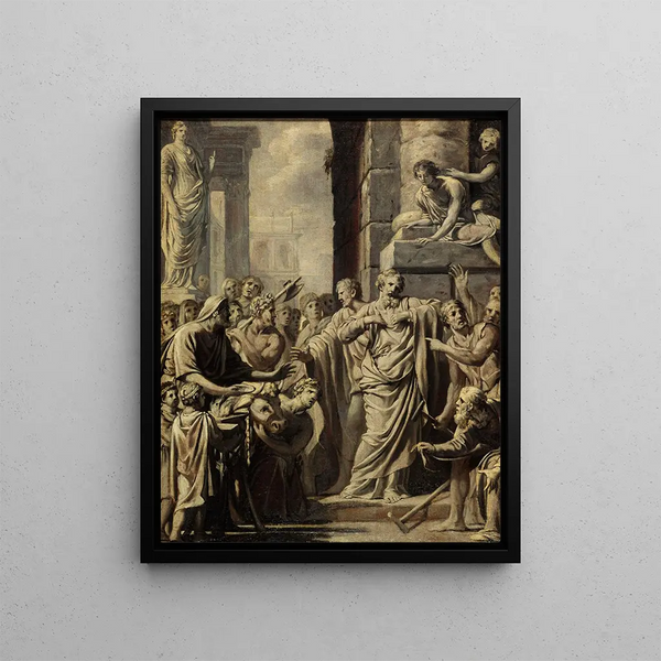 Saint Paul and Saint Barnabas refusing divine honors to Lystra - Michel Corneille the Elder — framed artwork on a wall