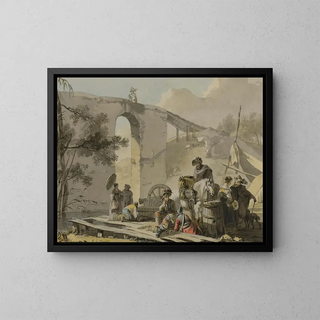 Soldiers and Their Wives in a Camp - Michel Duplessis — framed artwork on a wall