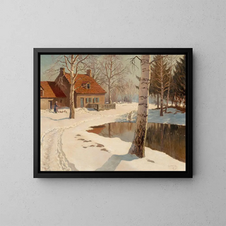 Un cottage dans la neige - Michel Markinovitch Guermacheff — framed artwork on a wall