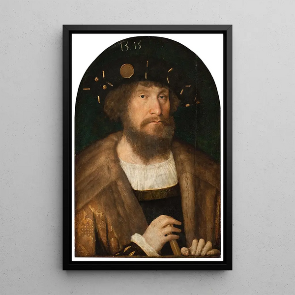 Portrait of Danish King Christian II - Michel Sittow — framed artwork on a wall