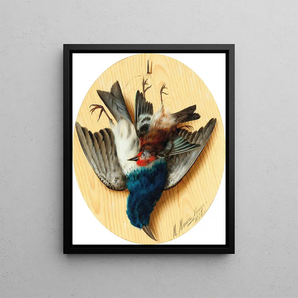 Still life with singing birds II - Michelangelo Meucci — framed artwork on a wall