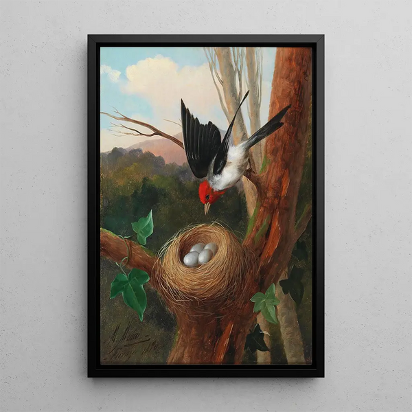 Bird near its nest - Michelangelo Meucci — framed artwork on a wall