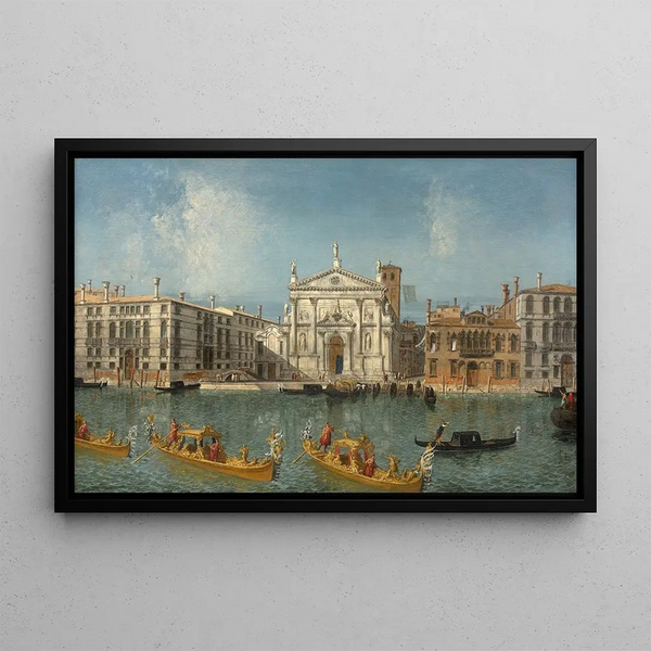 Le Grand Canal avec l'église de San Stae, Venise - Michele Marieschi — framed artwork on a wall