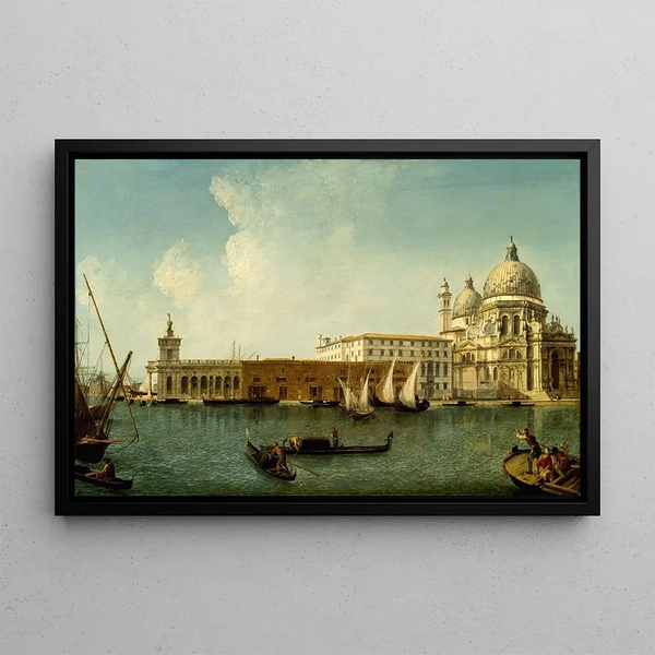 View of the Dogana and Santa Maria della Salute - Michele Marieschi — framed artwork on a wall
