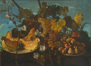 Still life with grapes, figs, and a pumpkin - Michele Pace del Campidoglio — artwork view