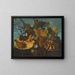 Still life with grapes, figs, and a pumpkin - Michele Pace del Campidoglio — framed artwork on a wall