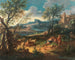 Shepherds resting with their flock near a river - Michele Pagano — artwork view