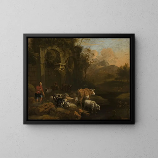 Bétail au point d'eau - Michiel Carré — framed artwork on a wall