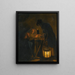 a painting titled "An interior with an old woman reading by candlelight and a man holding a lantern" by Michiel Versteegh — framed artwork on a wall