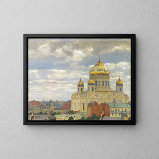 View of the Cathedral of Christ the Savior in Moscow - Mikhail Markianovich Germashev — framed artwork on a wall