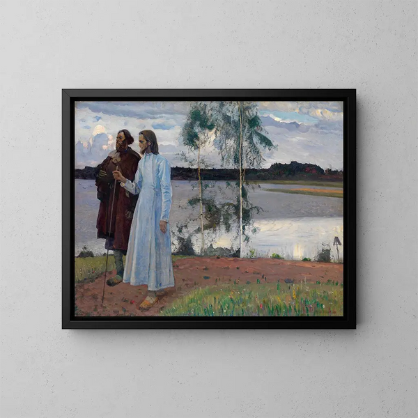 Pilgrims Beyond the Volga - Mikhail Nesterov — framed artwork on a wall