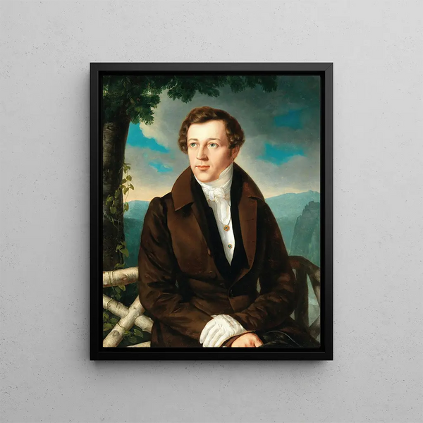 Portrait of a gentleman on a landscape background - Miklós Barabás — framed artwork on a wall