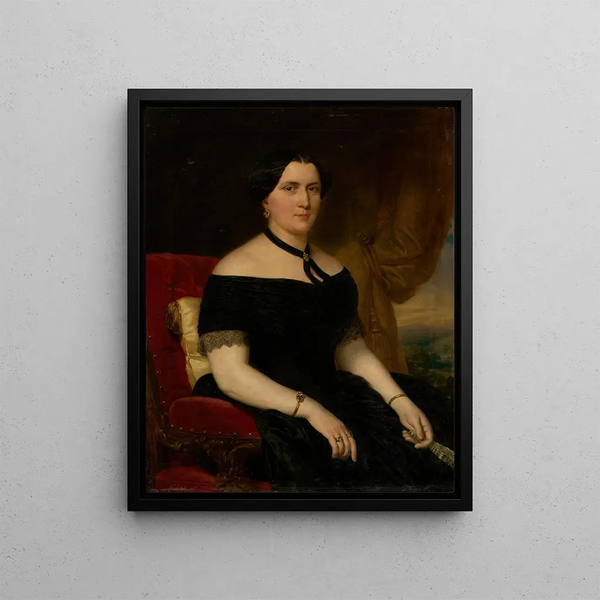 Portrait of a woman in a velvet armchair - Miklós Barabás — framed artwork on a wall