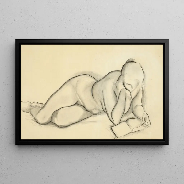Nude painting with a book - Mikuláš Galanda — framed artwork on a wall