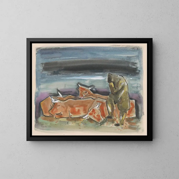 Evening in the meadow - Mikuláš Galanda — framed artwork on a wall