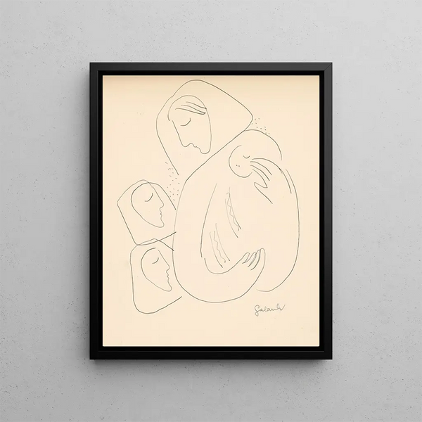 a Mother with a Child in a Blanket and Two Women - Mikuláš Galanda — framed artwork on a wall