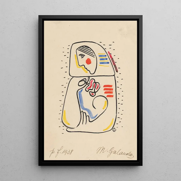 Mother with a child and a flower - Mikuláš Galanda — framed artwork on a wall