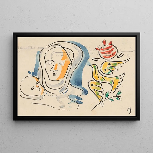 Mother with baby and dove - Mikuláš Galanda — framed artwork on a wall