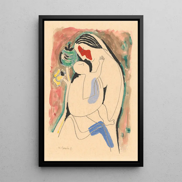 Mother with baby and flower - Mikuláš Galanda — framed artwork on a wall