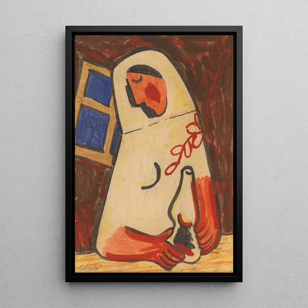 a seated woman - Mikuláš Galanda — framed artwork on a wall