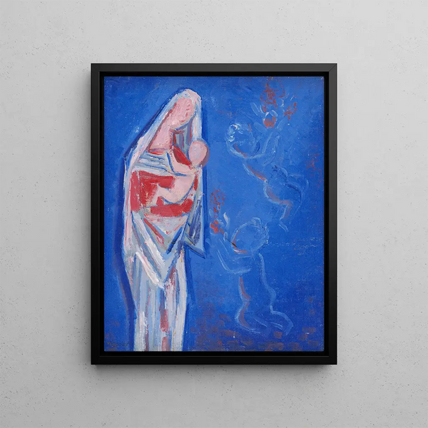 the standing Madonna with an angel - Mikuláš Galanda — framed artwork on a wall
