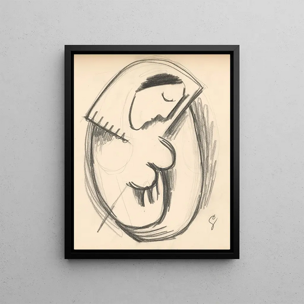 Study of a woman with her head bowed - Mikuláš Galanda — framed artwork on a wall