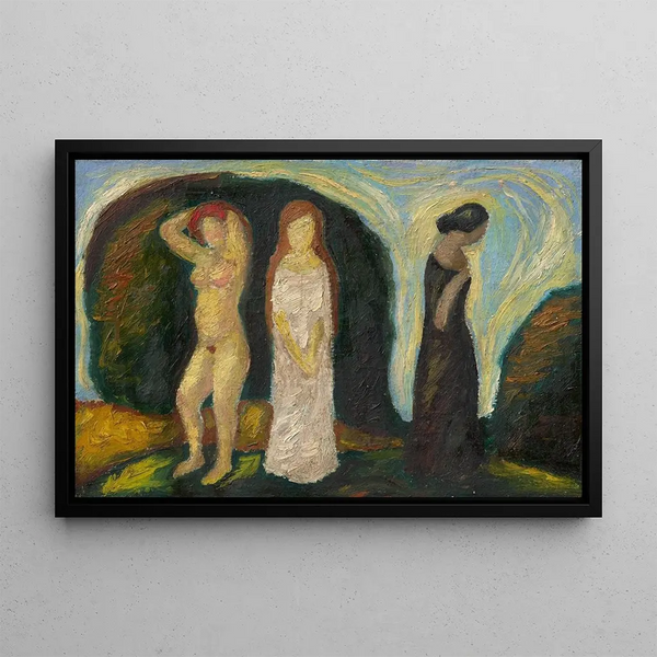 Farmhouse painting and child sitting at a table in a Black Forest farm - Mikuláš Galanda — framed artwork on a wall