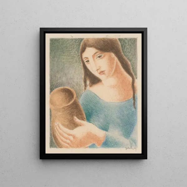 Woman with Vase - Mikuláš Galanda — framed artwork on a wall