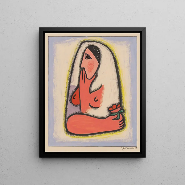 Woman with a Flower - Mikuláš Galanda — framed artwork on a wall