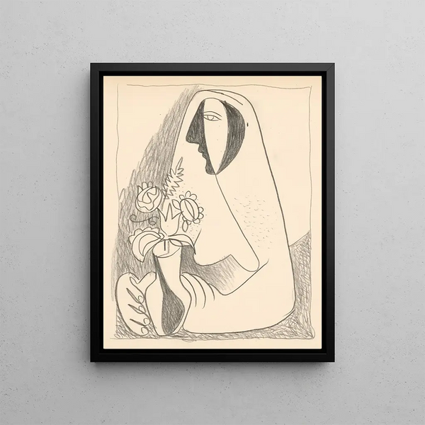 Femme avec un bouquet dans un vase - Mikuláš Galanda — framed artwork on a wall