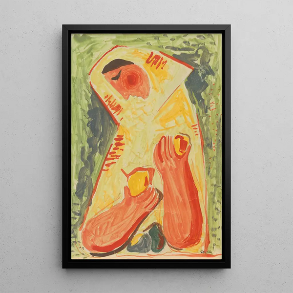 Woman with Fruits - Mikuláš Galanda — framed artwork on a wall
