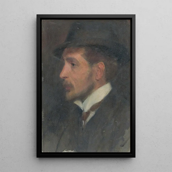Self-portrait in profile with hat - Milan Thomka Mitrovský — framed artwork on a wall
