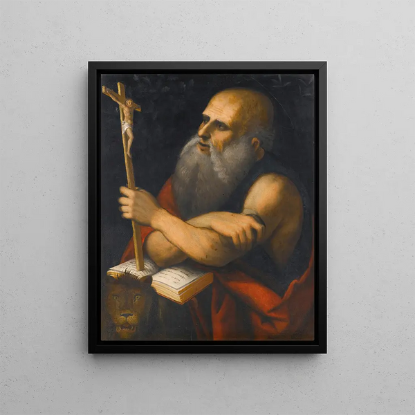 Saint Jerome in His Study - Milanese School — framed artwork on a wall