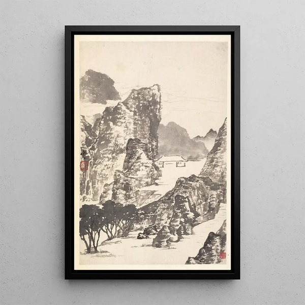 Landscape after Mi Fu - Min Zhen — framed artwork on a wall