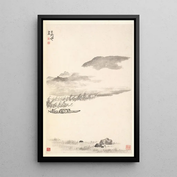 River Landscape Painting - Min Zhen — framed artwork on a wall