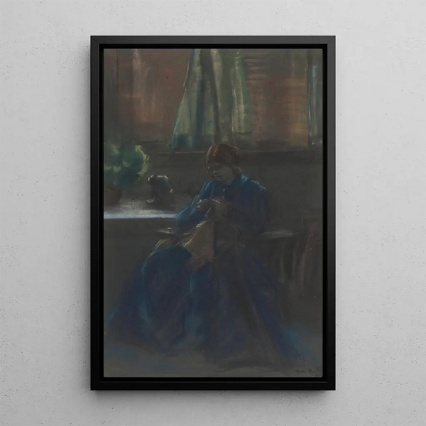 Woman in Blue - Mina Arndt — framed artwork on a wall