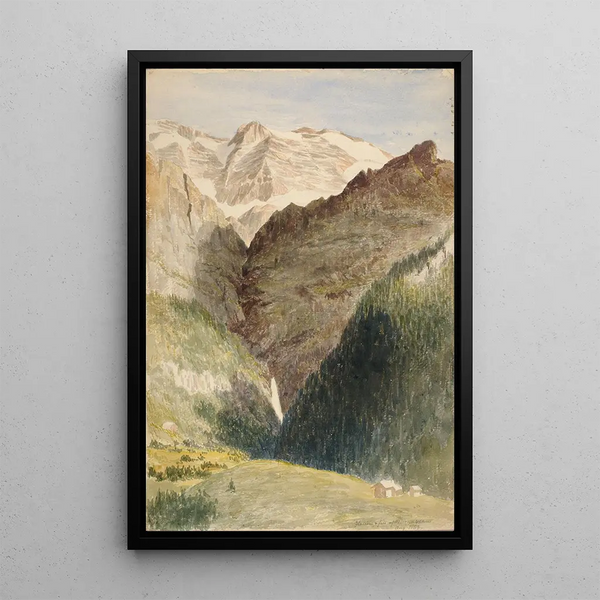 Glacier and waterfalls - Miner Kilbourne Kellogg — framed artwork on a wall