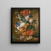Peonies, roses, carnations, irises, anemones, auriculas, and other flowers in a terracotta vase - Mélanie de Comolera — framed artwork on a wall