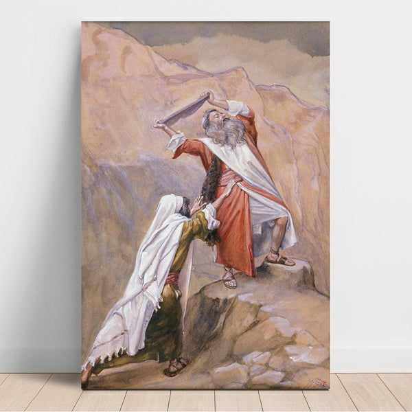 Reproduction of the painting Moses destroying the tablets of the Ten Commandments - James Tissot