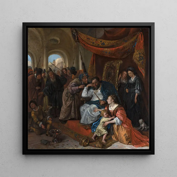 Moses and the Pharaoh's Crown - Jan Steen — framed artwork on a wall