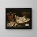 Still life with a pig's head, pig's legs, and sausage - Monogrammist JVR — framed artwork on a wall