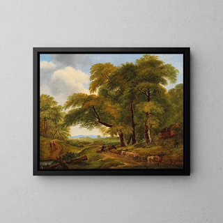 Vaste landscape with a herd of cattle - Monogrammist SH — framed artwork on a wall