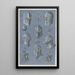 Leaf with six helmets, a star, a fleur-de-lis heraldic, a bell, and three clusters of fruits - Monogrammist TA — framed artwork on a wall